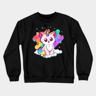 Cute Unicorn Cat Adorable Magical Rainbow Kitty Crewneck Sweatshirt